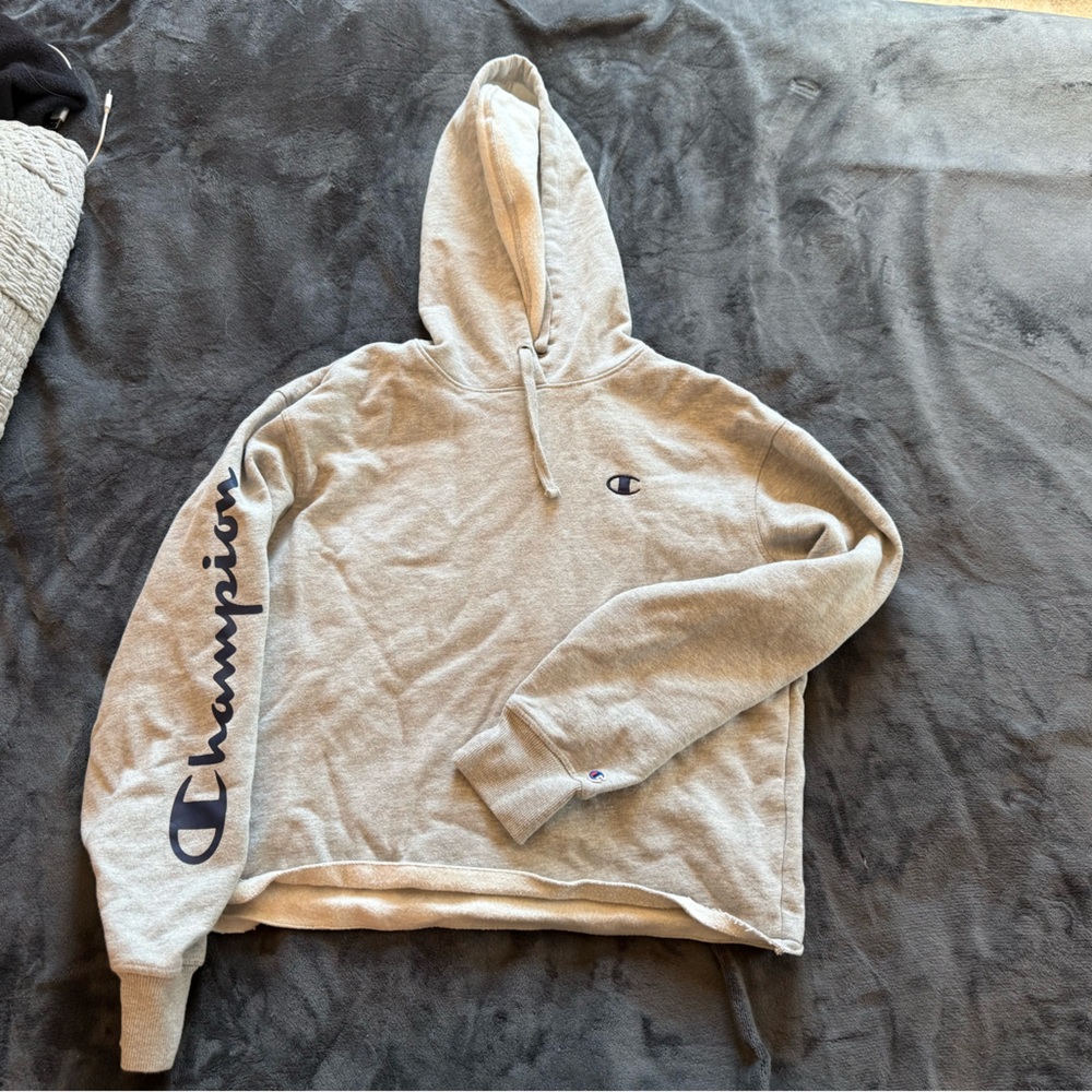 Champion Light Gray Pullover Crop Top Hoodie
